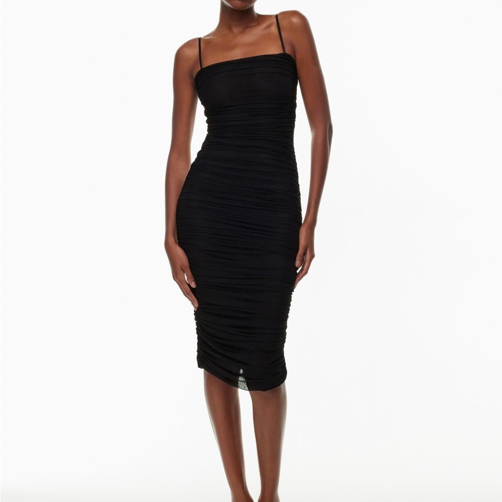 ARITZIA ALIAS MESH RUSHED MIDI DRESS